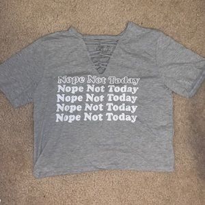 Freeze • Gray Knotted V-Neck Cropped T-Shirt